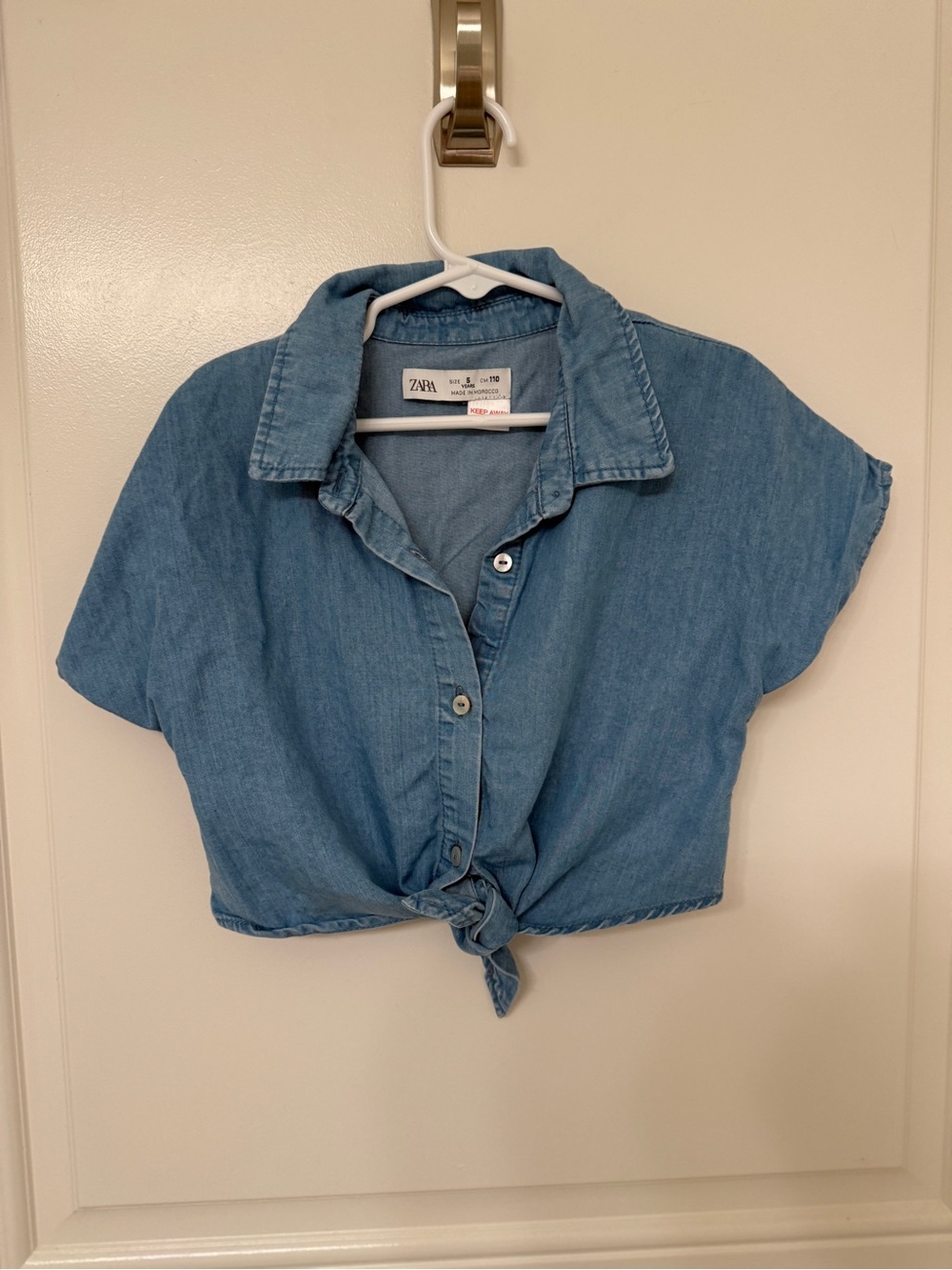 Zara Medium Blue Tied-Front Denim Crop Top